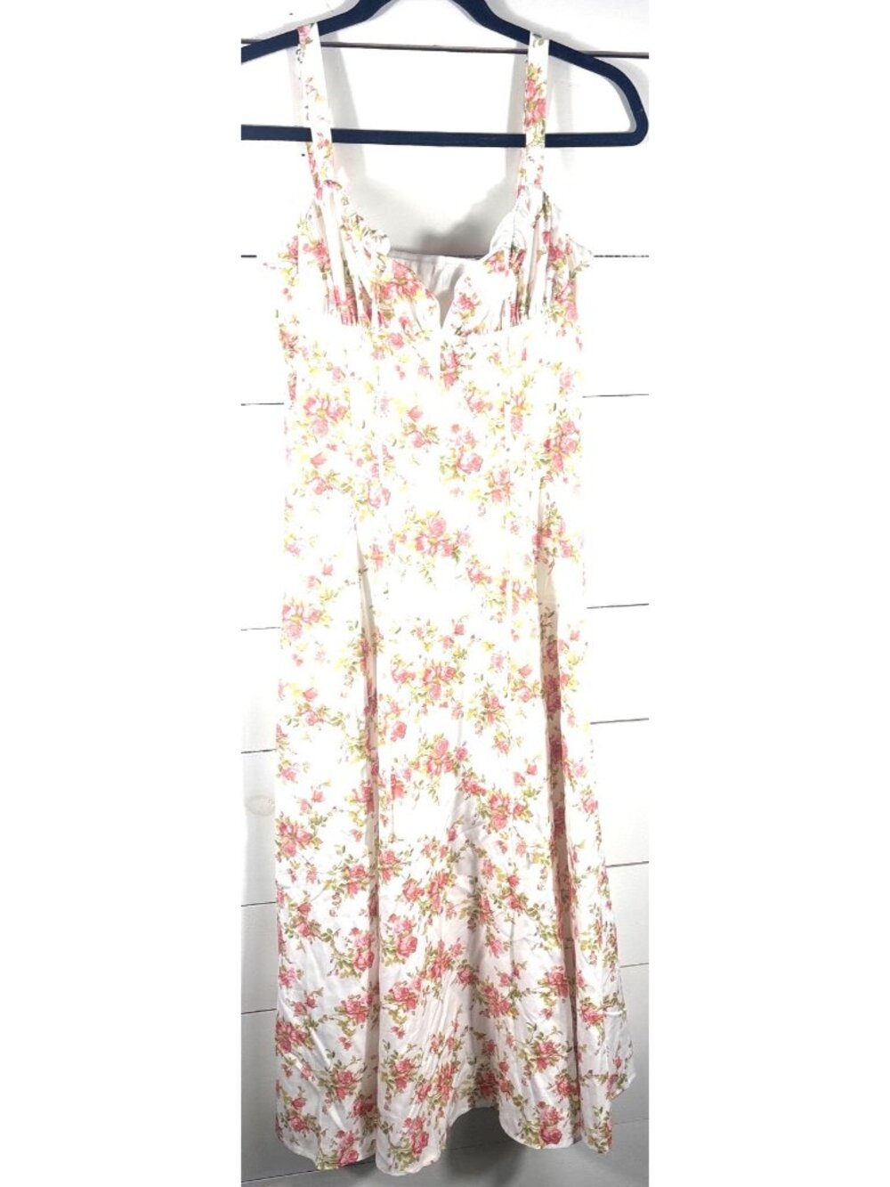 Floral Summer Midi Dress With Ruffle Straps & Lace-Up Back By Marthea - Size M